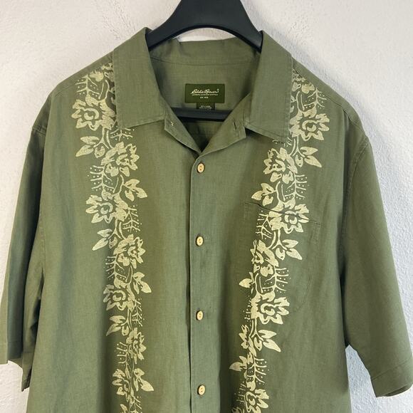 Eddie Bauer Men Moss Green Linen Blend Button Down Shirt Size XL - Picture 2 of 7